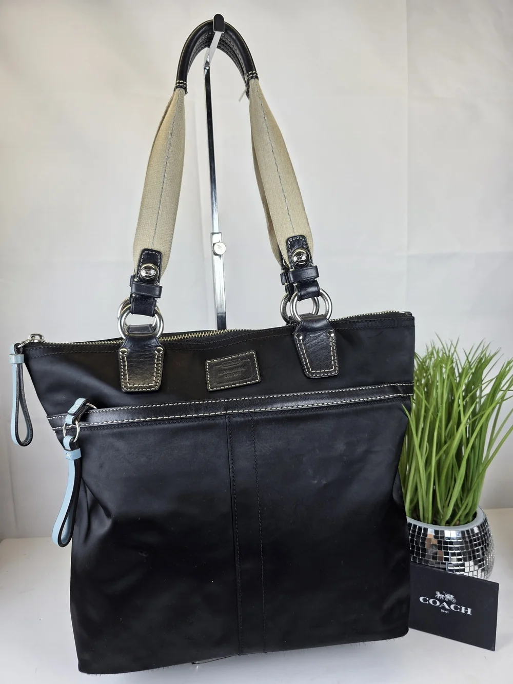 Coach Hampton Black Nylon Shoulder Tote Bag